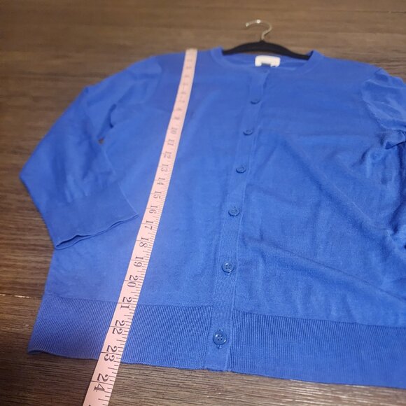Caslon Crew neck Button Up Cardigan Blue Med- Hole in sleeve - Picture 3 of 10
